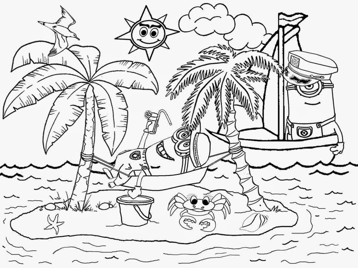 Coloring page Minions in the summer at the beach